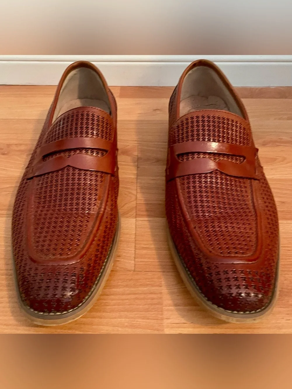 Stacy Adams Men's Cognac Perforated Leather Penny Loafers
